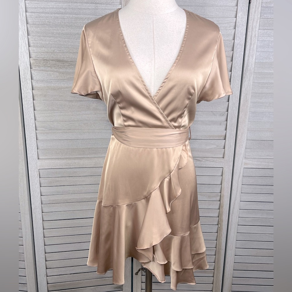 COTTON CANDY LA Silky Flounce Dress Golden Beige-Small